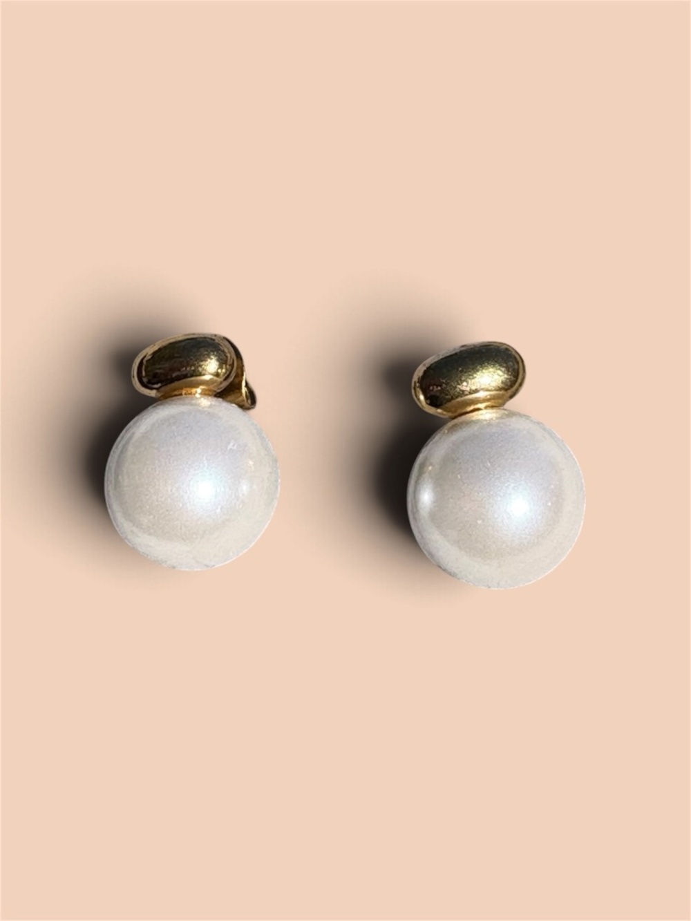 18K Gold PVD Stainless Steel 12mm glass Pearl Stud Earrings